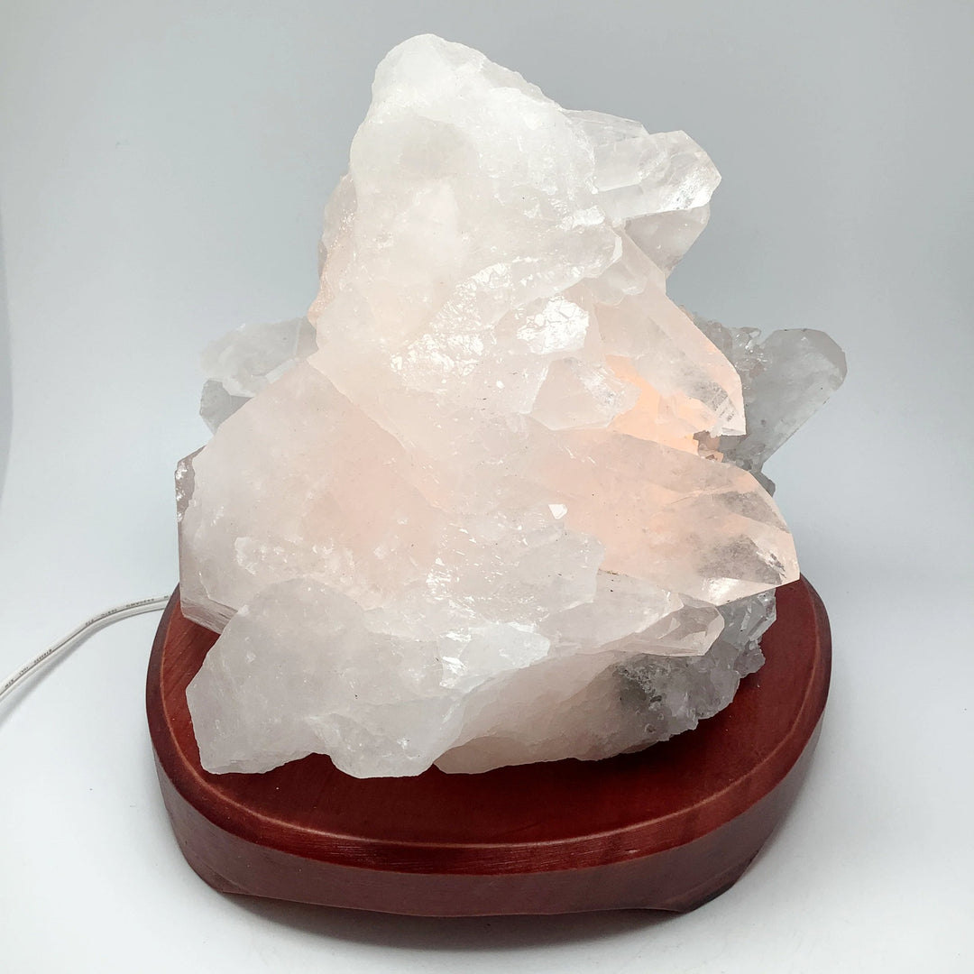 Quartz Cluster Lamp with Wooden Base