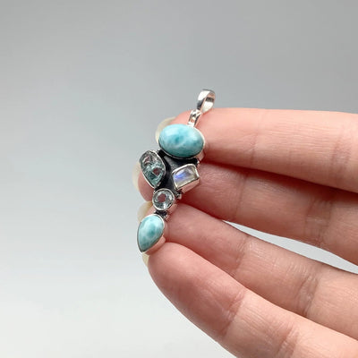 Larimar, Aquamarine, Rainbow Moonstone and Blue Topaz Pendant