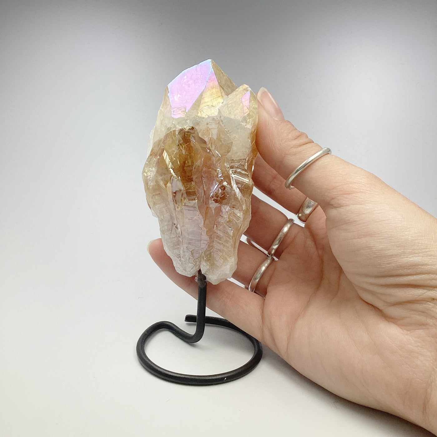 Rough Rainbow Citrine on Stand