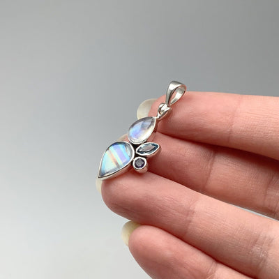 Rainbow Moonstone, Blue Topaz and Iolite Pendant