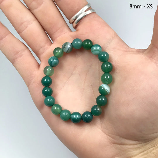 Banded Green Agate Beaded Bracelet - Rocks and Gems Canada