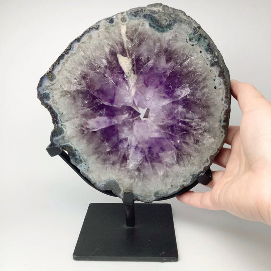 Amethyst Geode Slice on Display Stand - Rocks and Gems Canada