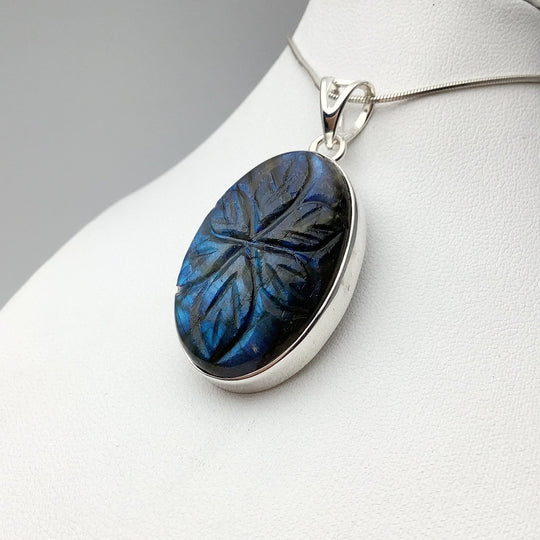 Labradorite Carved Flower Pendant - Rocks and Gems Canada