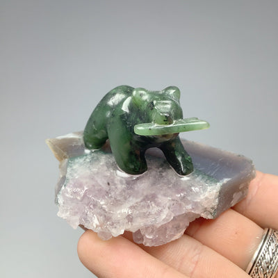 Jade Bear Carving on Amethyst Base