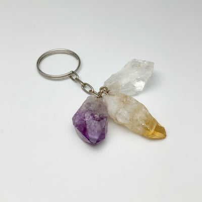 Amethyst, Citrine and Quartz Rough Crystal Keychain