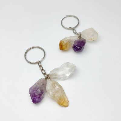 Amethyst, Citrine and Quartz Rough Crystal Keychain
