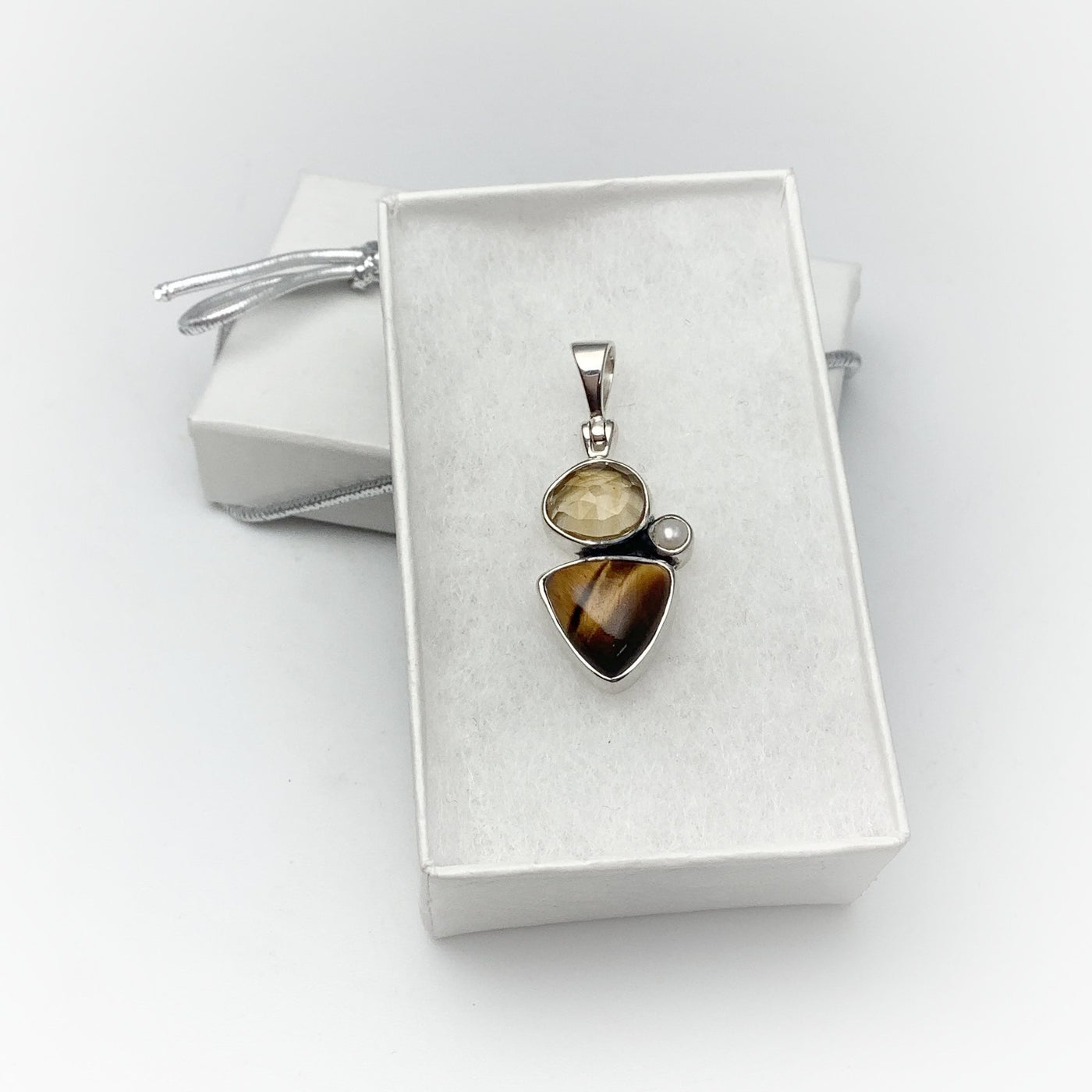 Tiger Eye, Citrine and Pearl Pendant