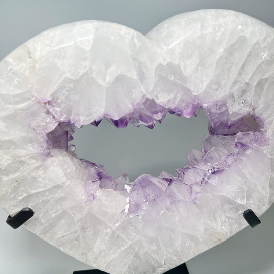 Amethyst Geode Heart Carving on Display Stand - Rocks and Gems Canada