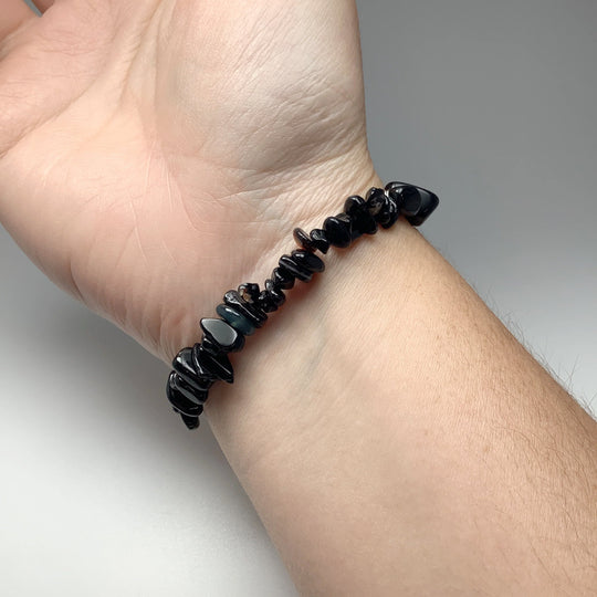 Black Agate Chip Beaded Bracelet - Rocks and Gems Canada