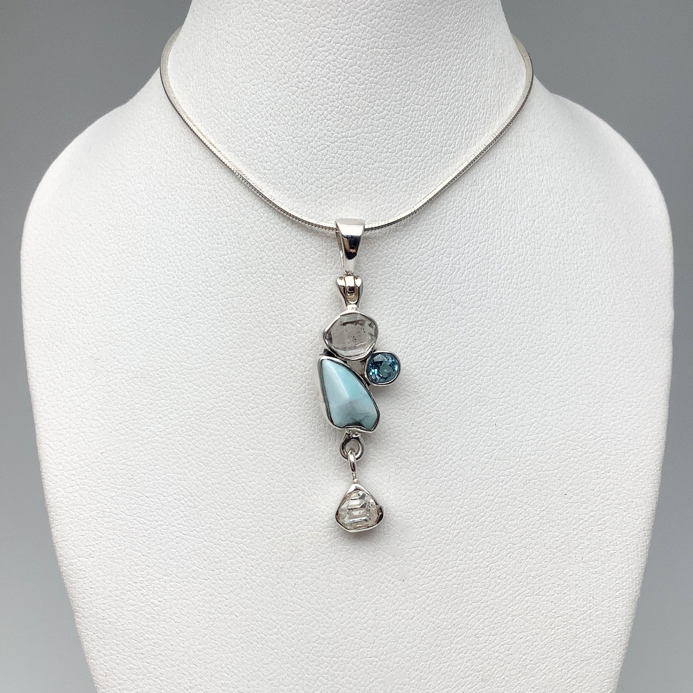 Larimar, Herkimer Diamond and Blue Topaz Pendant
