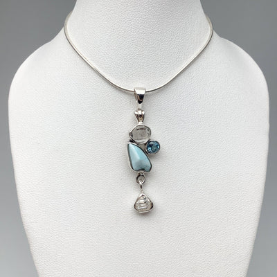 Larimar, Herkimer Diamond and Blue Topaz Pendant