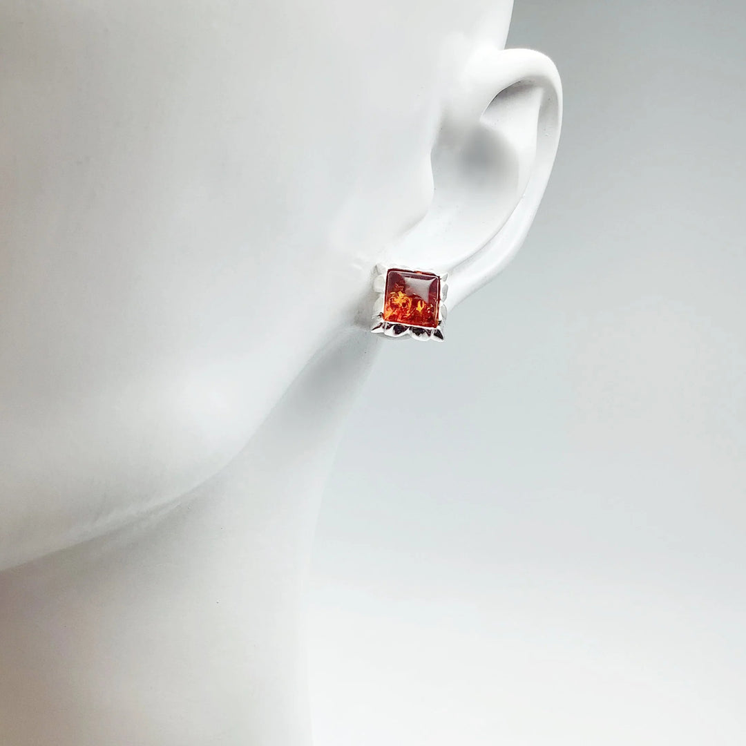 Cognac Amber Stud Earrings - Rocks and Gems Canada