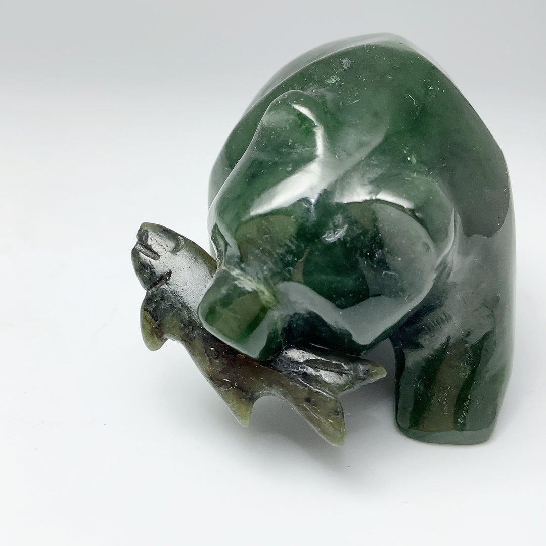 BC Jade Bear with Fish Carving - Rocks and Gems Canada