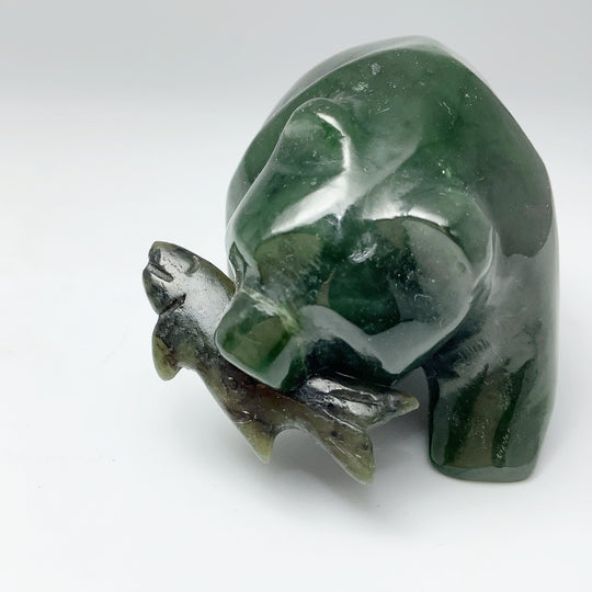 BC Jade Bear with Fish Carving - Rocks and Gems Canada