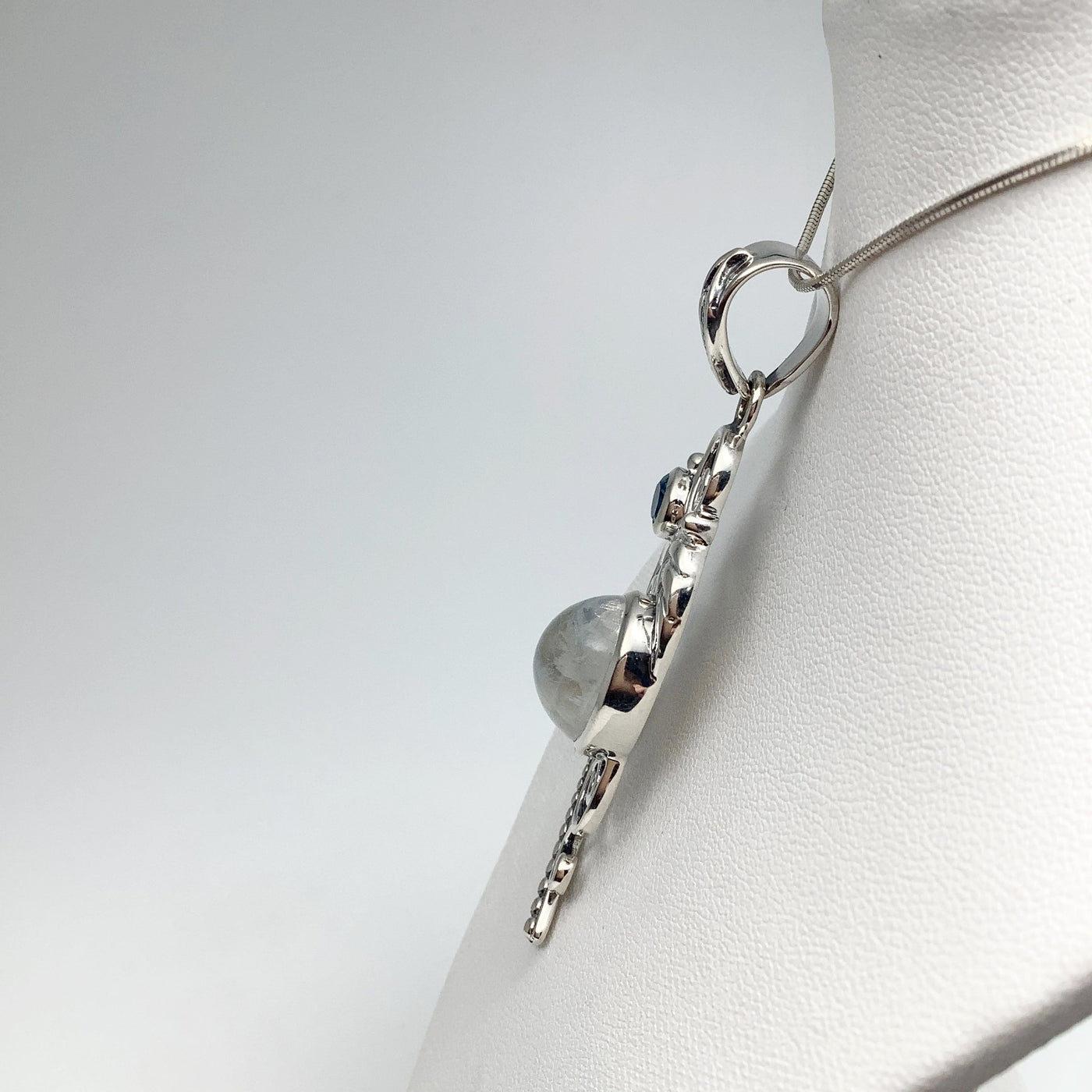 Rainbow Moonstone and Blue Topaz Pendant