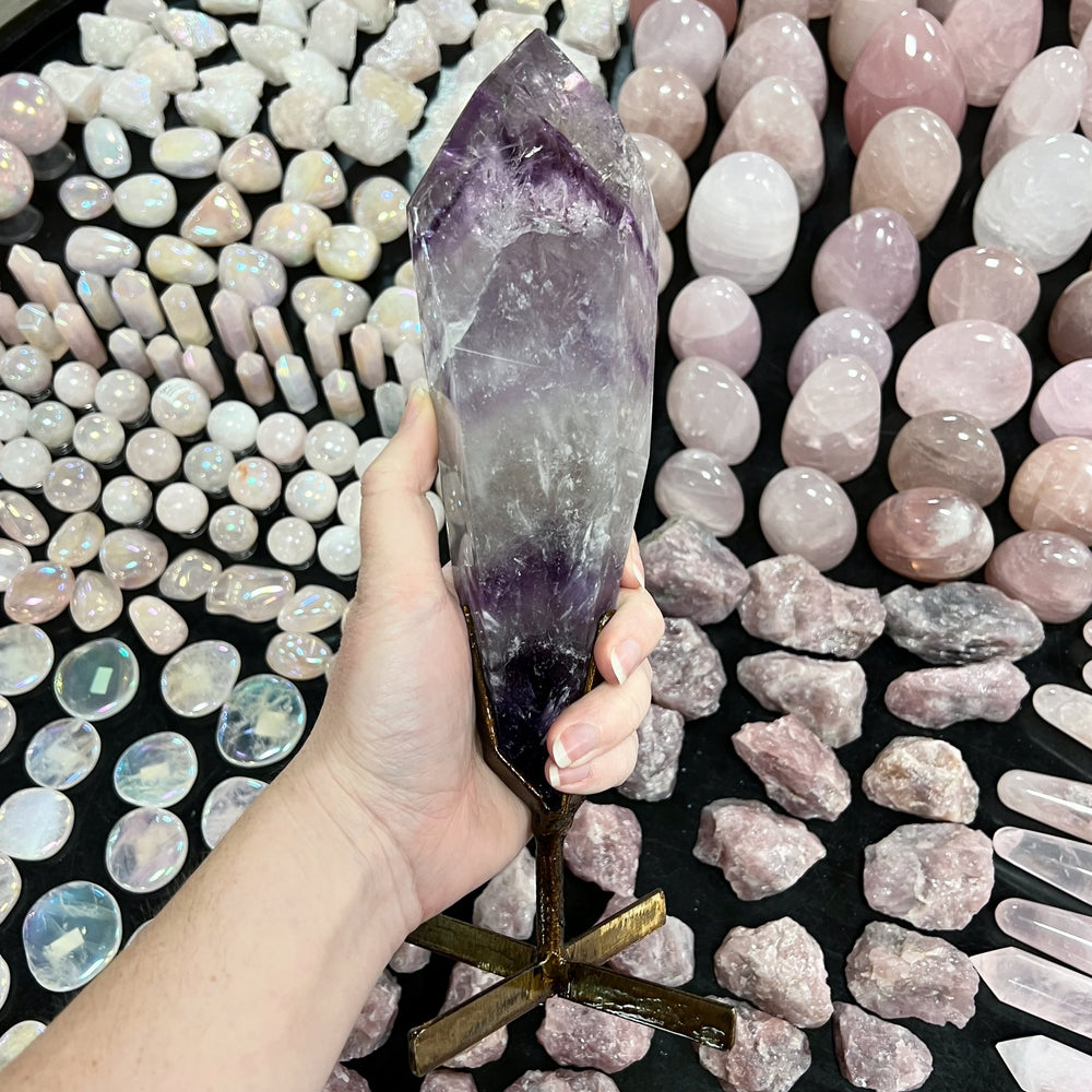 Polished Amethyst Scepter with Display Stand - Rocks and Gems Canada