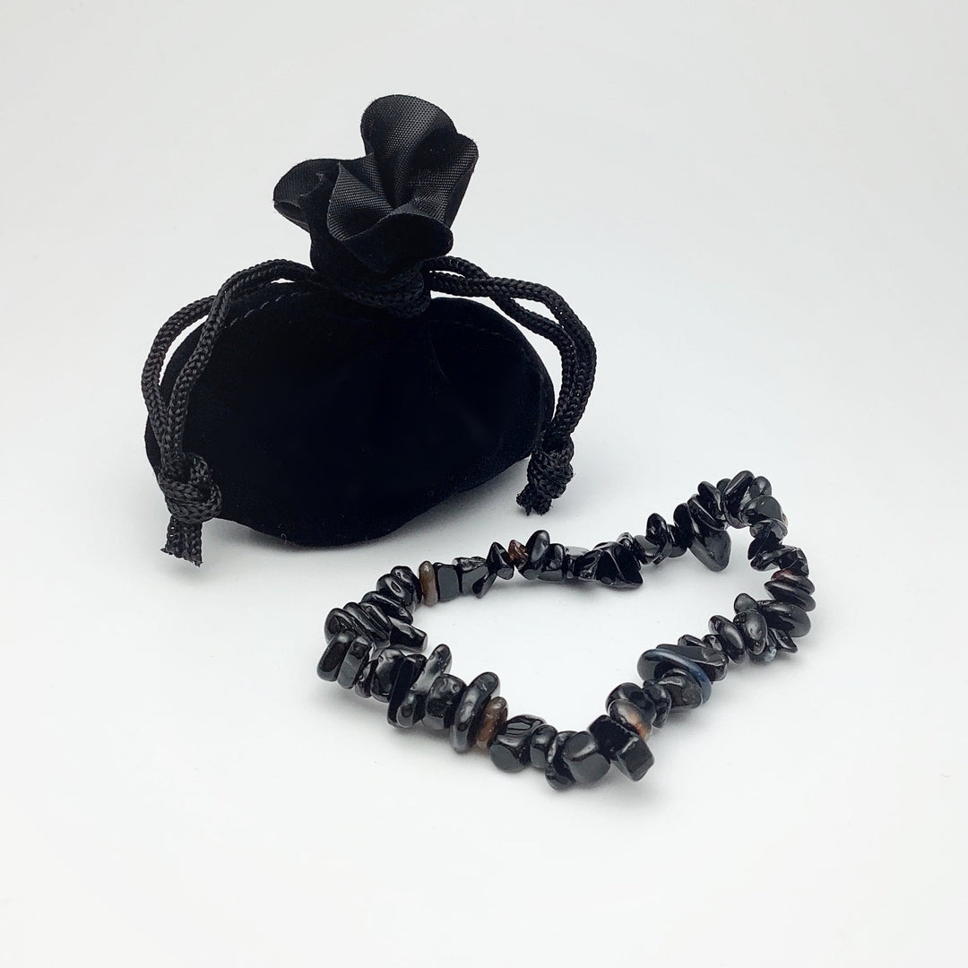 Black Agate Chip Beaded Bracelet - Rocks and Gems Canada