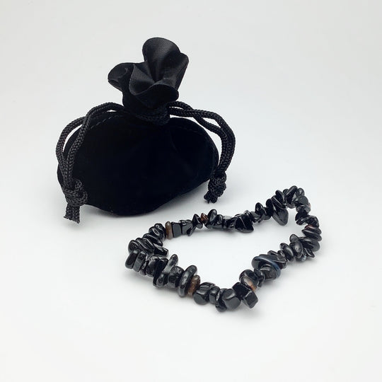 Black Agate Chip Beaded Bracelet - Rocks and Gems Canada