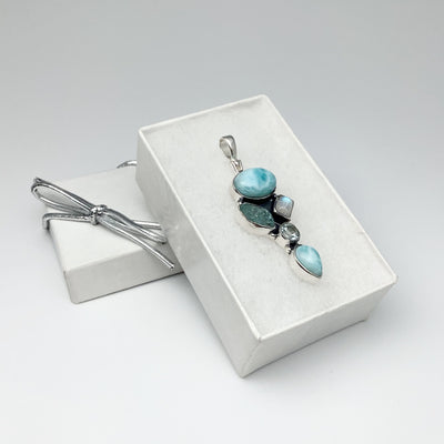 Larimar, Aquamarine, Rainbow Moonstone and Blue Topaz Pendant