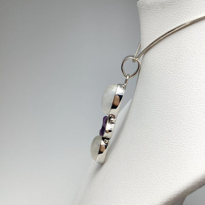 Rainbow Moonstone and Raw Amethyst Pendant
