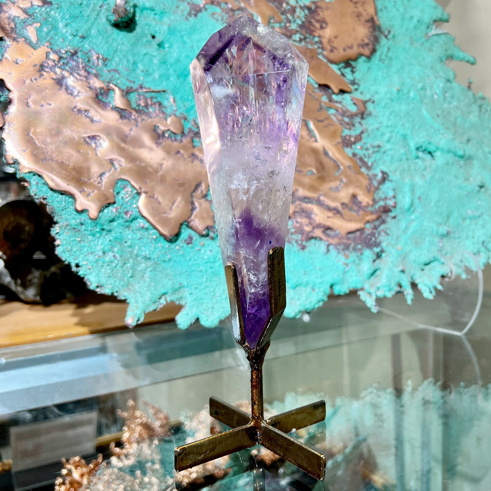 Polished Amethyst Scepter with Display Stand - Rocks and Gems Canada