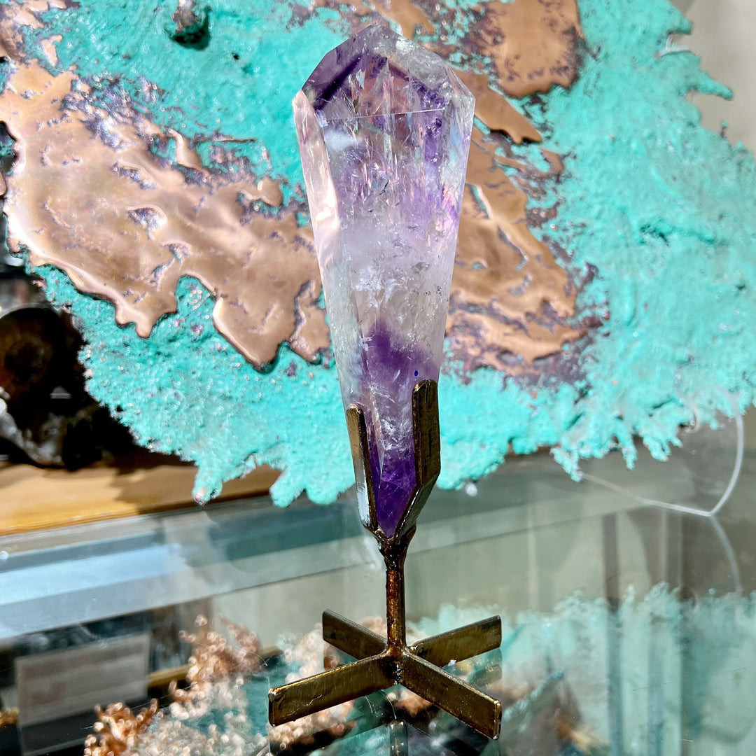 Polished Amethyst Scepter with Display Stand - Rocks and Gems Canada