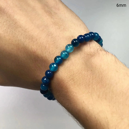 Banded Blue Agate Beaded Bracelet - Rocks and Gems Canada