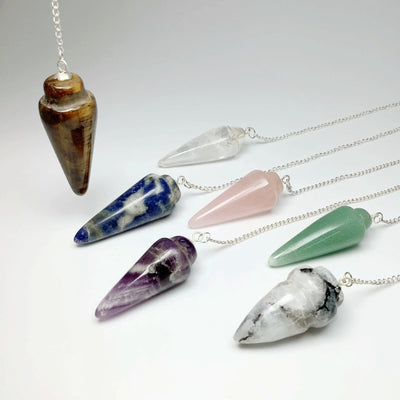 Polished Gemstone Pendulum with Quartz Bead