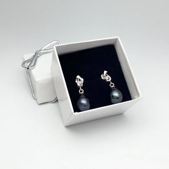 Tahitian Pearl and Cubic Zirconia Stud Earrings - Rocks and Gems Canada