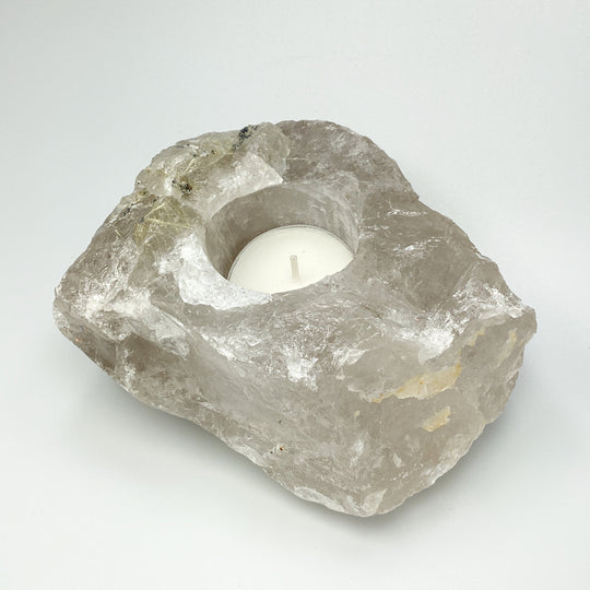 Rough Smoky Quartz with Inclusions Candle Holder - Rocks and Gems Canada