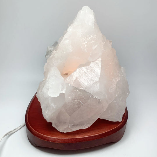 Quartz Cluster Lamp with Wooden Base