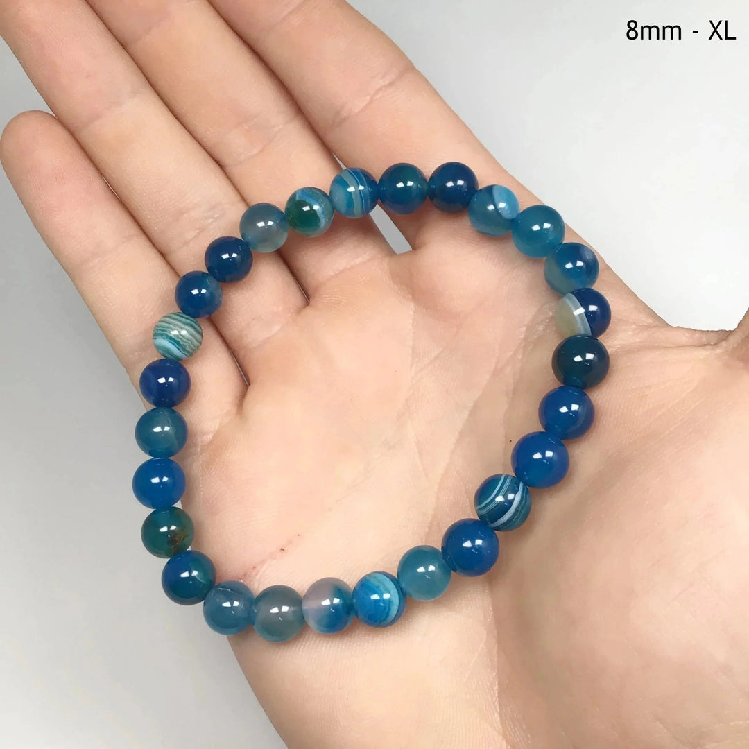 Banded Blue Agate Beaded Bracelet - Rocks and Gems Canada