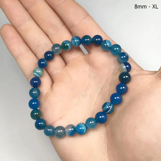 Banded Blue Agate Beaded Bracelet - Rocks and Gems Canada