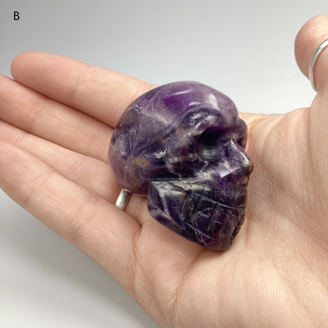 Carved Chevron Amethyst Skull - Rocks and Gems Canada