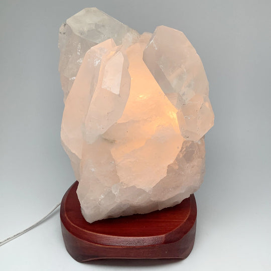 Quartz Cluster Lamp with Wooden Base