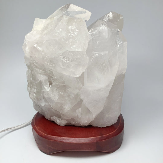 Quartz Cluster Lamp with Wooden Base