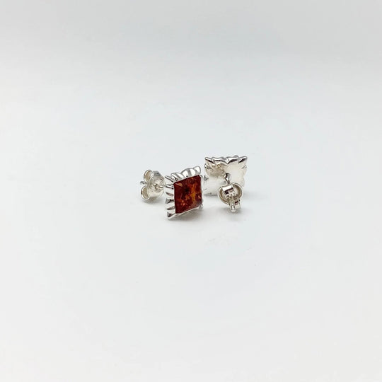 Cognac Amber Stud Earrings - Rocks and Gems Canada