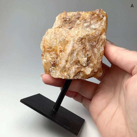 Golden Healing Quartz On Metal Display Stand - Rocks and Gems Canada
