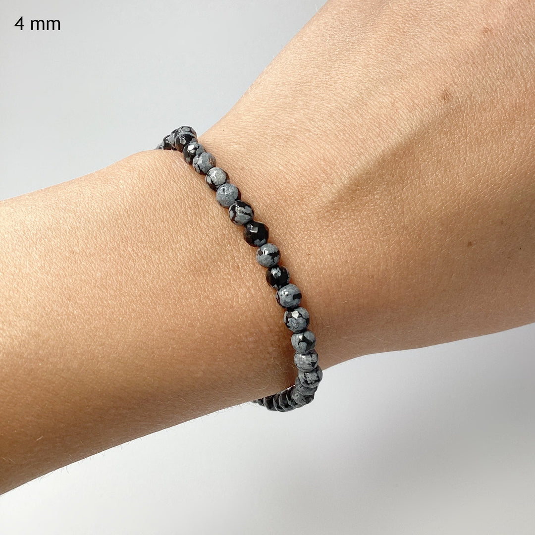 Snowflake Obsidian Faceted Beaded Bracelet - Rocks and Gems Canada