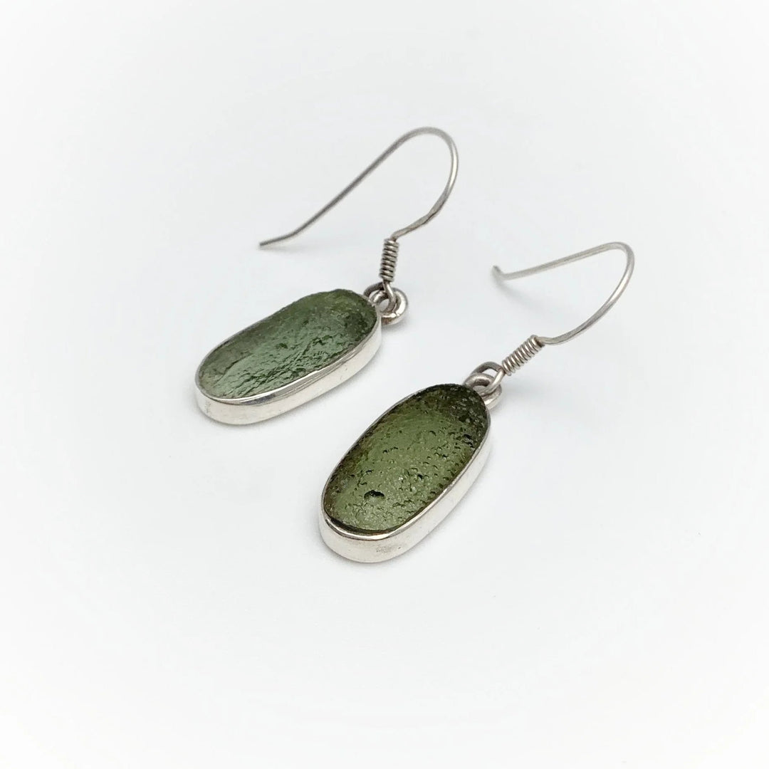 Moldavite Dangle Earrings - Rocks and Gems Canada