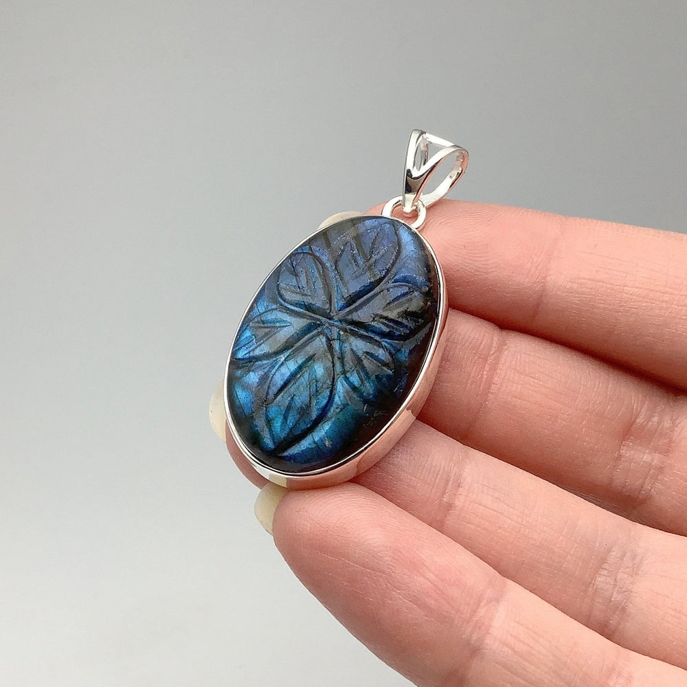 Labradorite Carved Flower Pendant - Rocks and Gems Canada