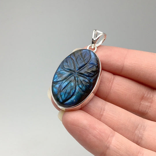 Labradorite Carved Flower Pendant - Rocks and Gems Canada