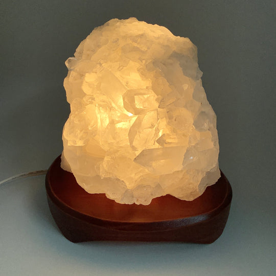 Quartz Cluster Lamp with Wooden Base