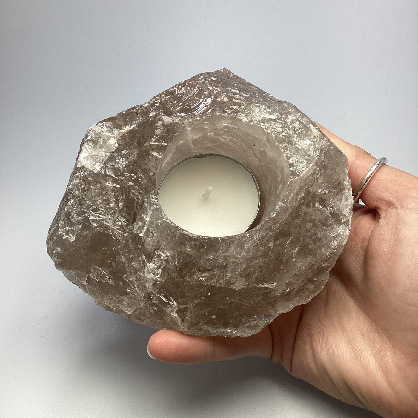 Rough Smoky Quartz Candle Holder