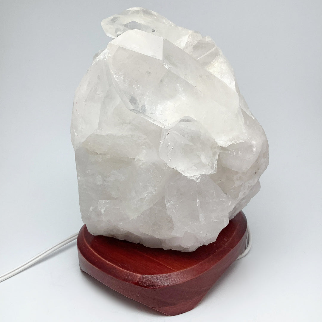 Quartz Cluster Lamp with Wooden Base
