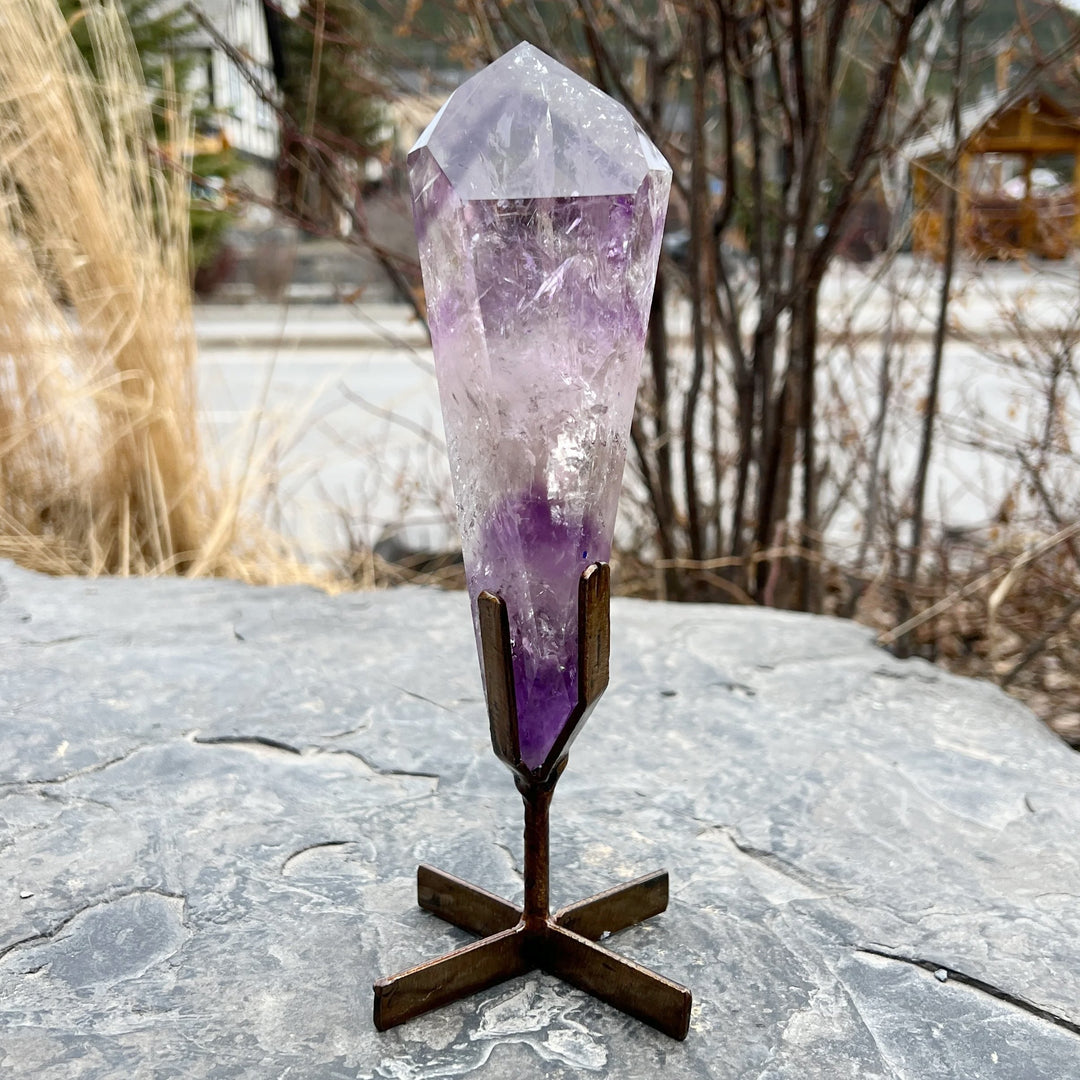 Polished Amethyst Scepter with Display Stand - Rocks and Gems Canada