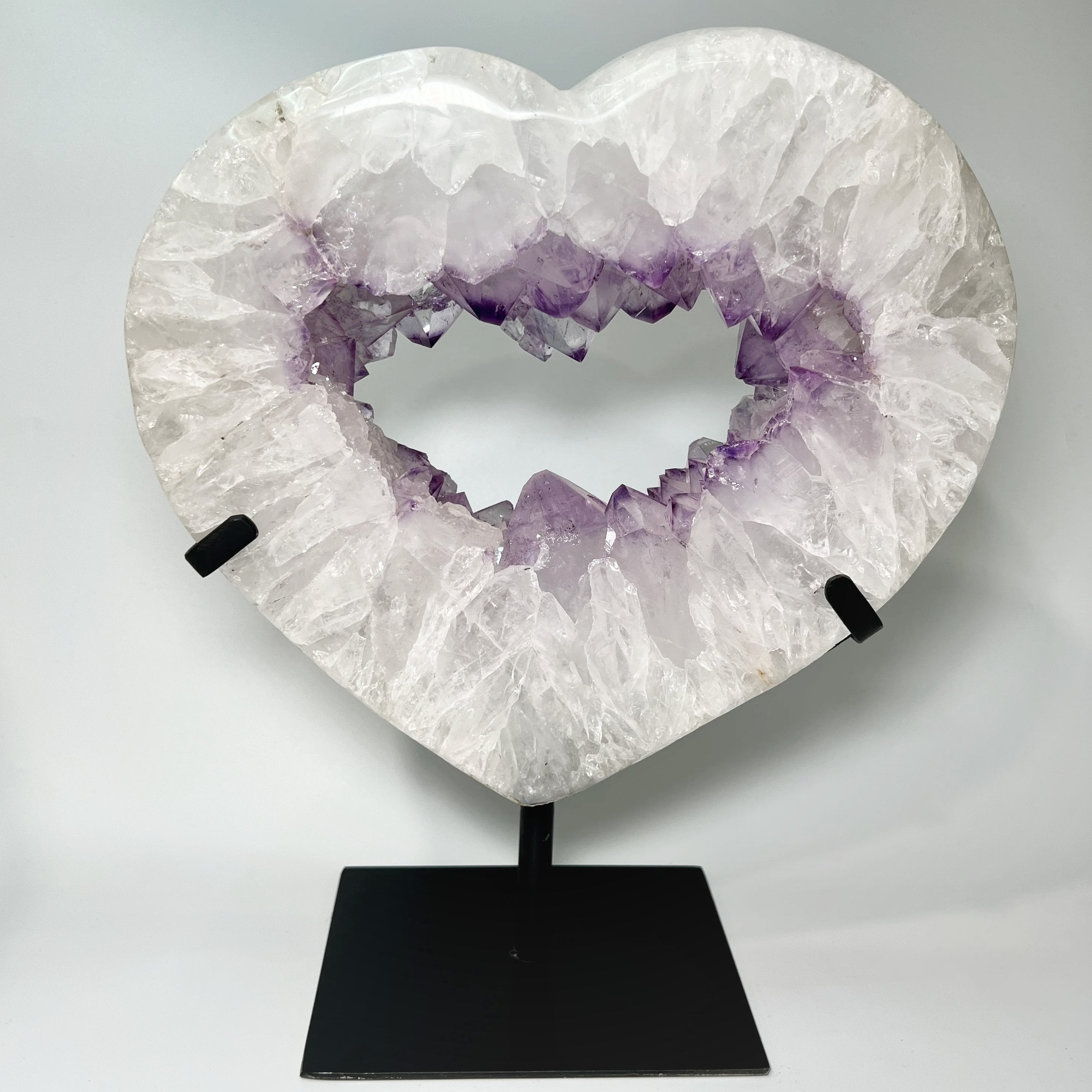Amethyst Geode Heart Carving on Display Stand - Rocks and Gems Canada