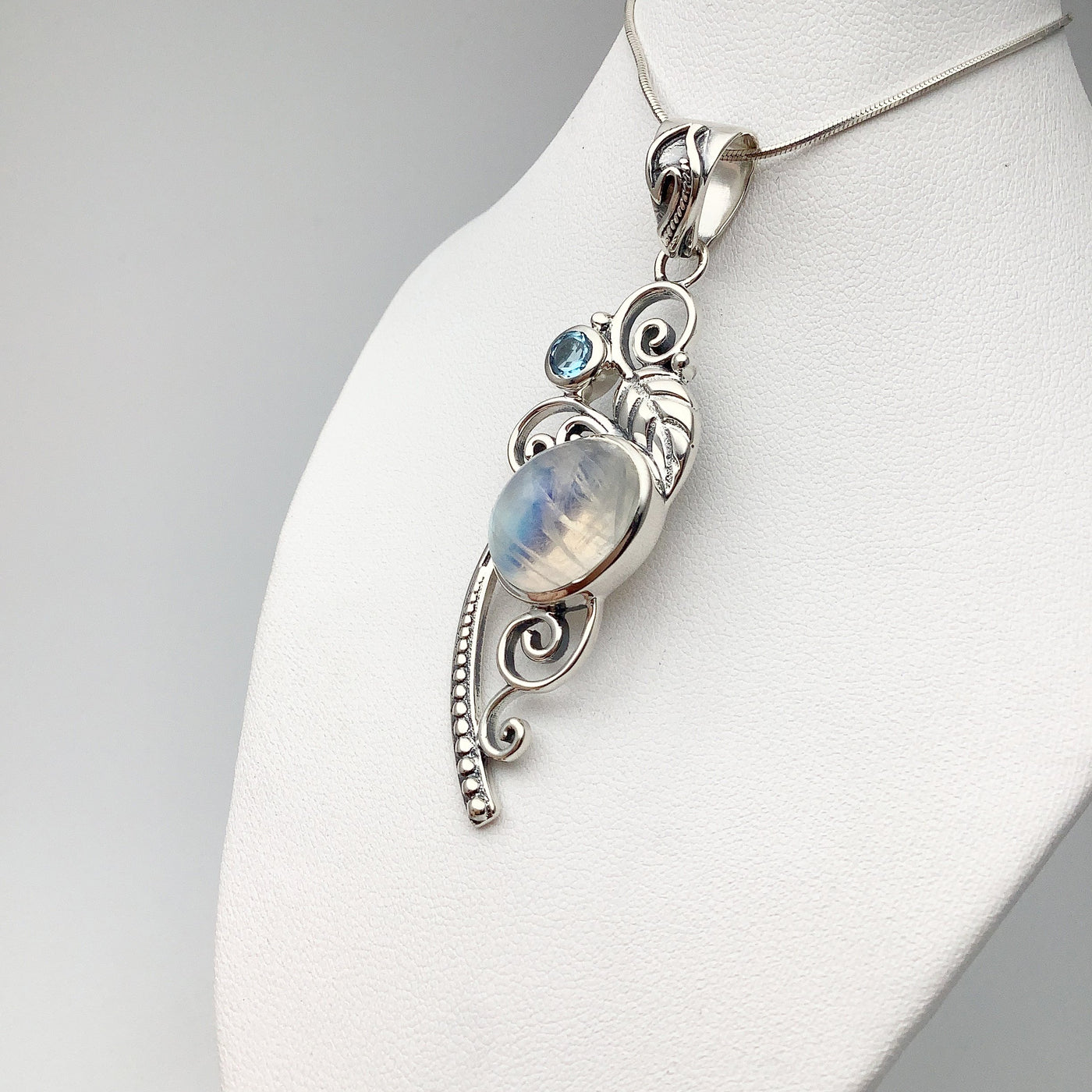 Rainbow Moonstone and Blue Topaz Pendant