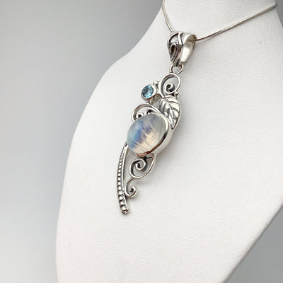 Rainbow Moonstone and Blue Topaz Pendant