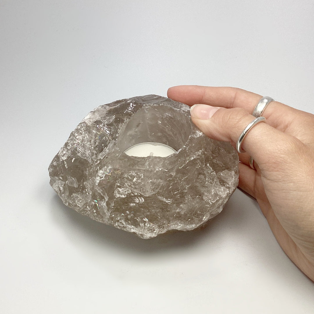 Rough Smoky Quartz Candle Holder - Rocks and Gems Canada